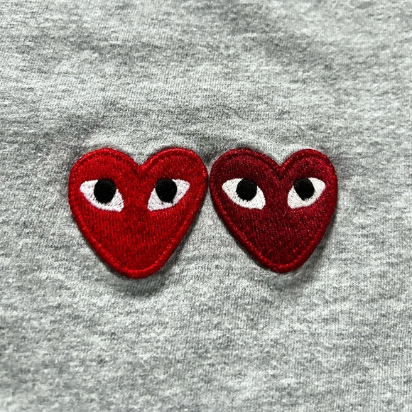 COMME DES GARCONS PLAY double hearts t-shirt gray cotton crew neck size XL - Picture 3 of 6